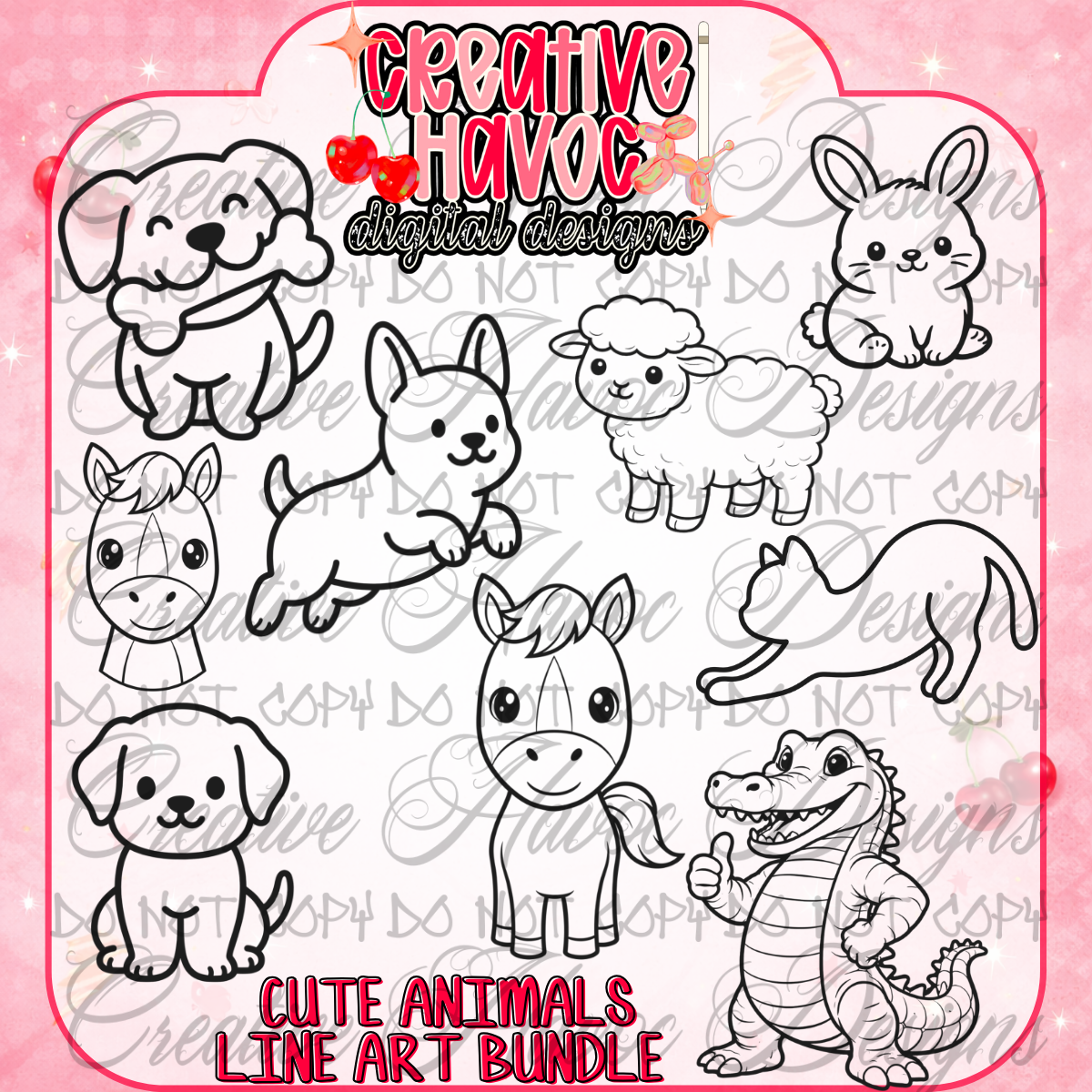 Cute Animals Line Art Bundle