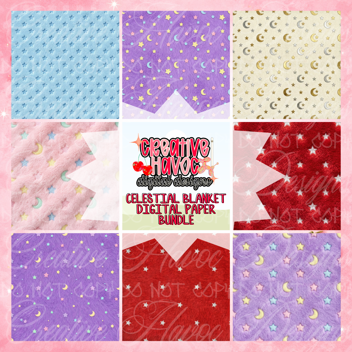 Celestial Blanket Digital Paper Bundle | Stars, Moons & Cloud Textures