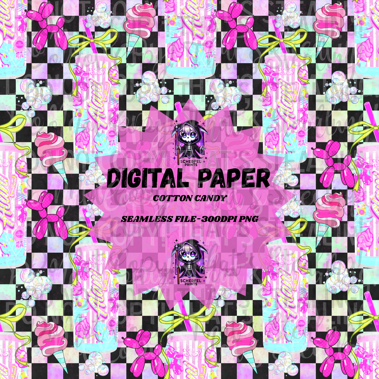 Cotton Candy Energy Seamless Digital Paper – 300DPI PNG