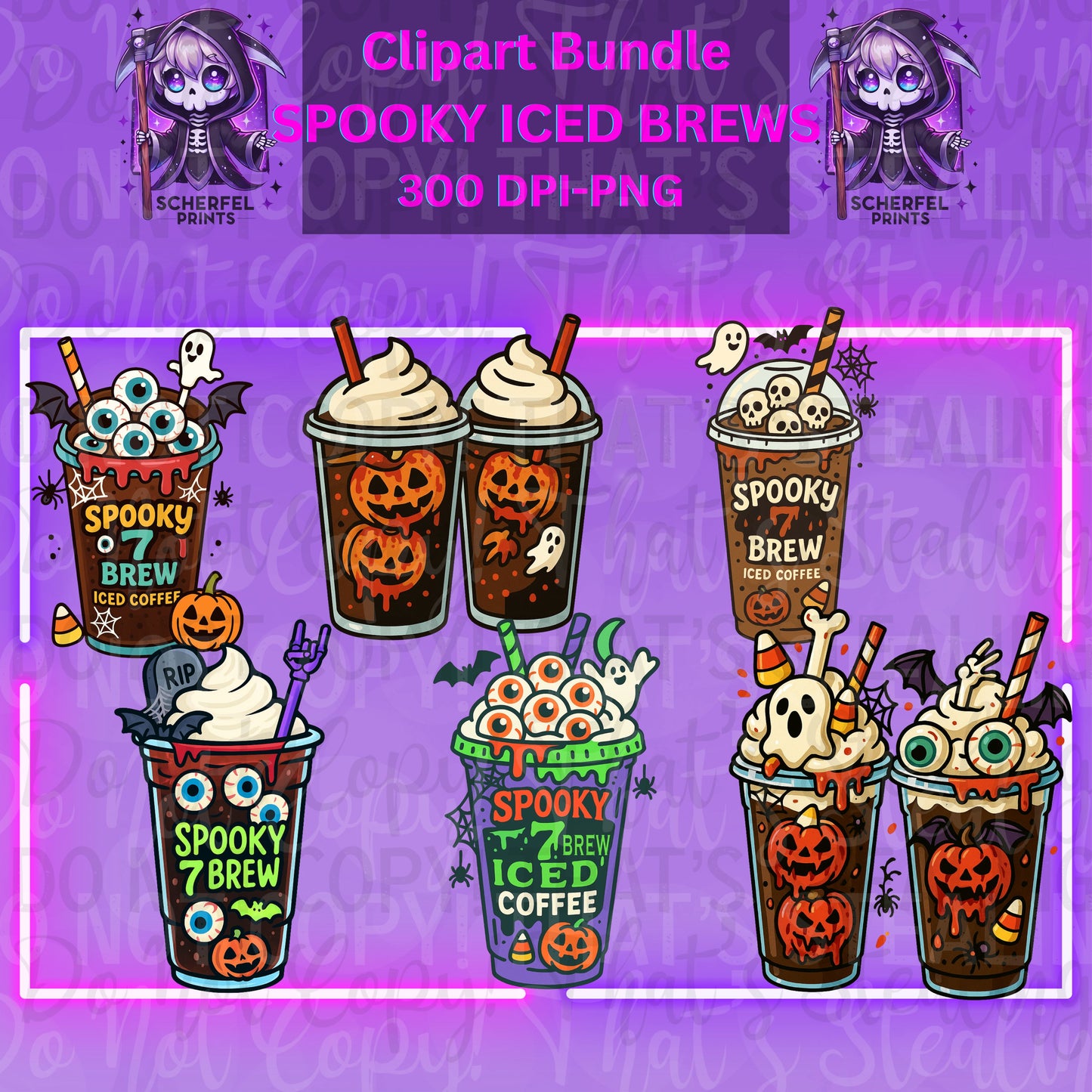 Spooky Iced Brews Clipart Bundle | 300 DPI PNG