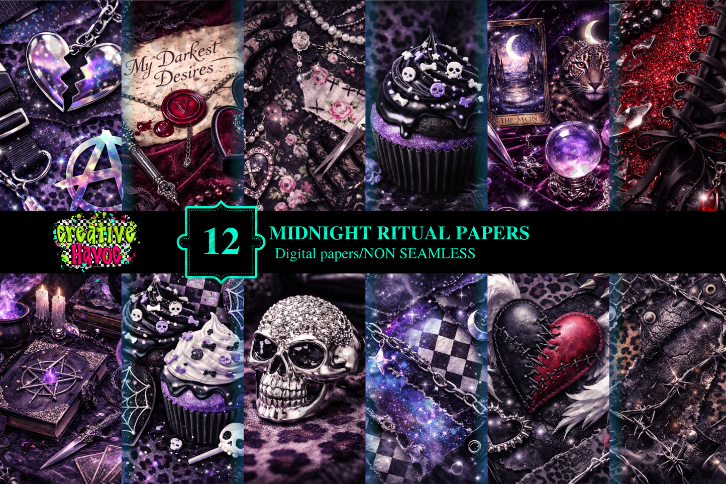 Midnight Ritual Digital Papers • 300 DPI Non‑Seamless Bundle