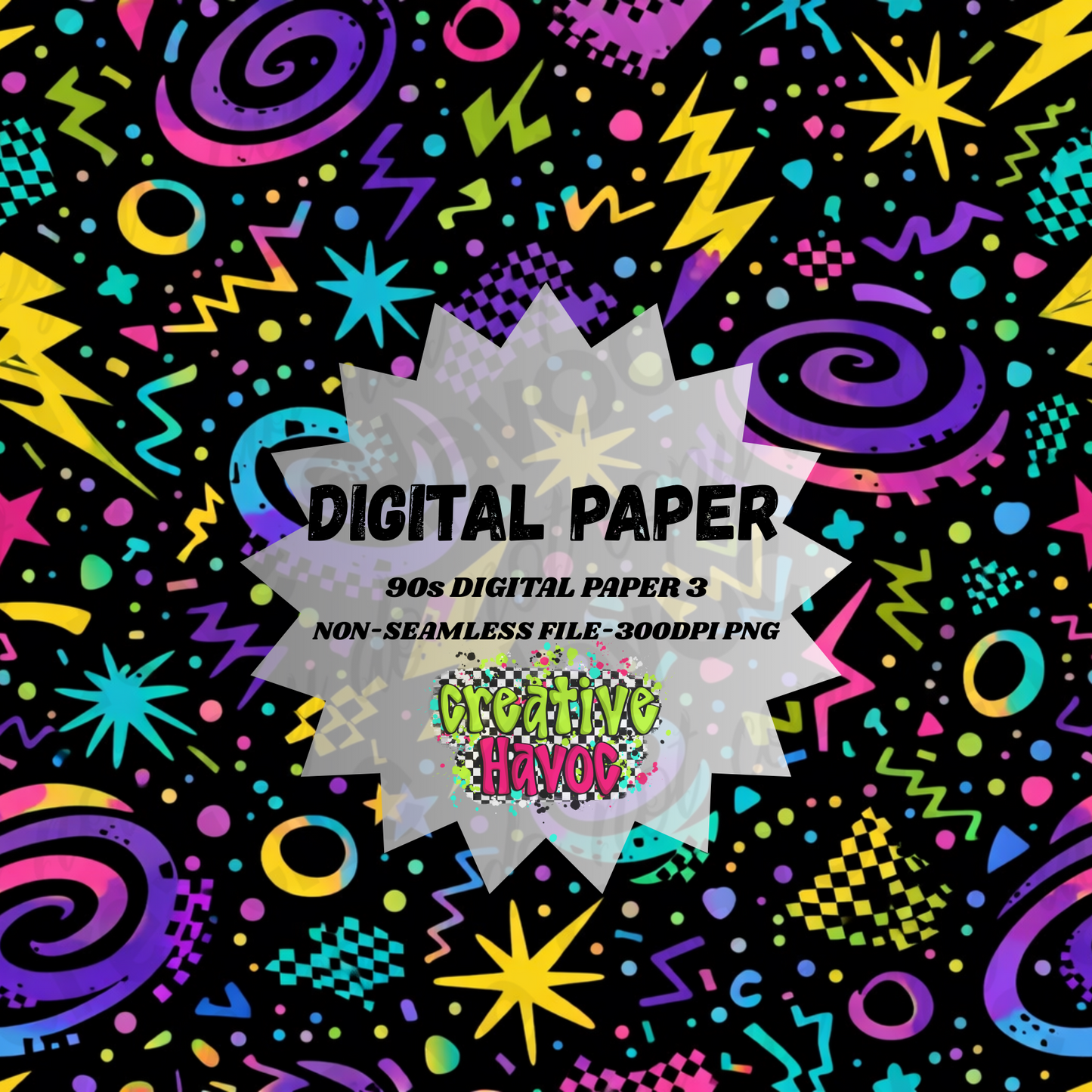 90s Digital Paper – Electric Neon Shapes (PNG, 300 DPI)