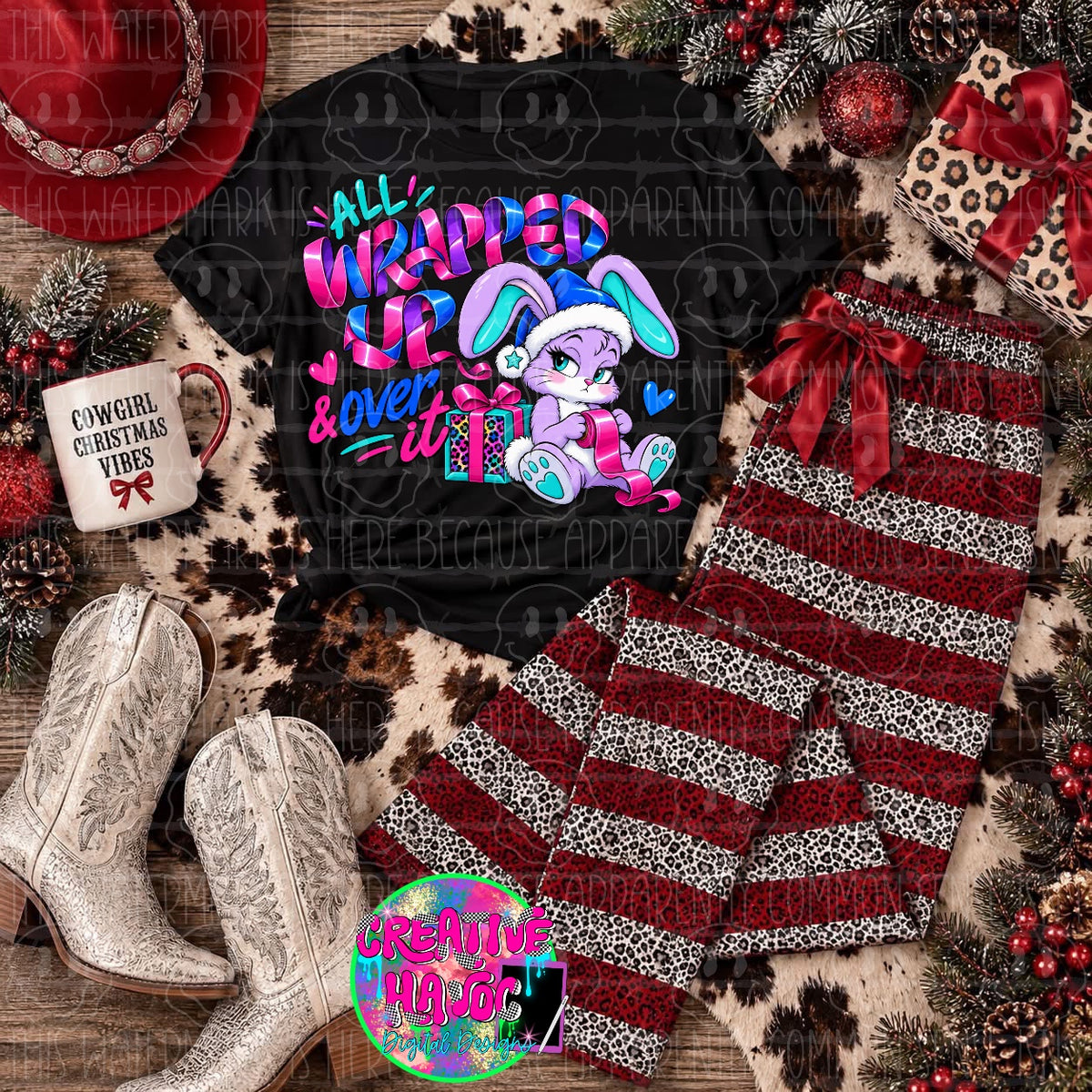 All Wrapped Up and Over It PNG | Christmas Bunny