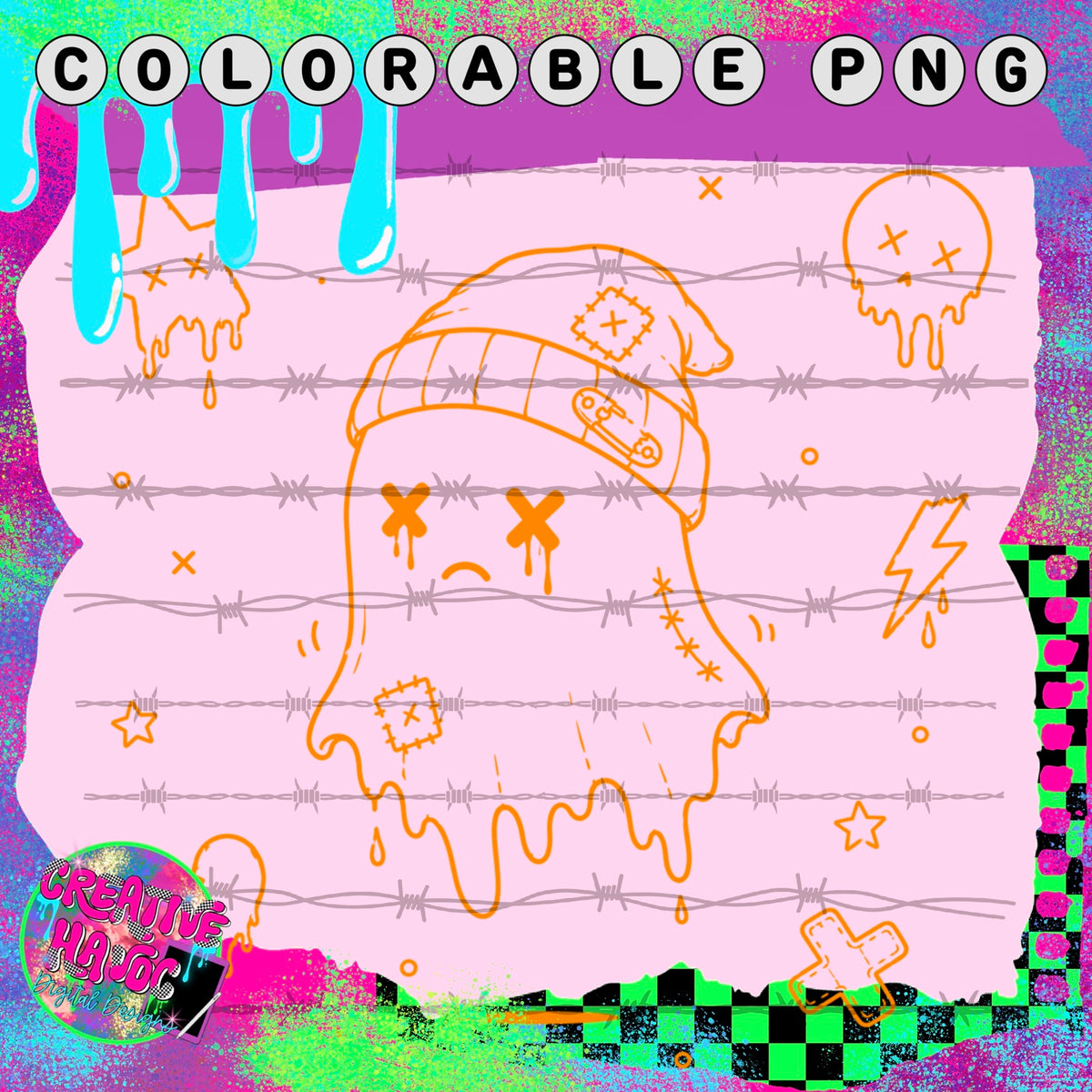 Melting Beanie Ghost – Colorable PNG