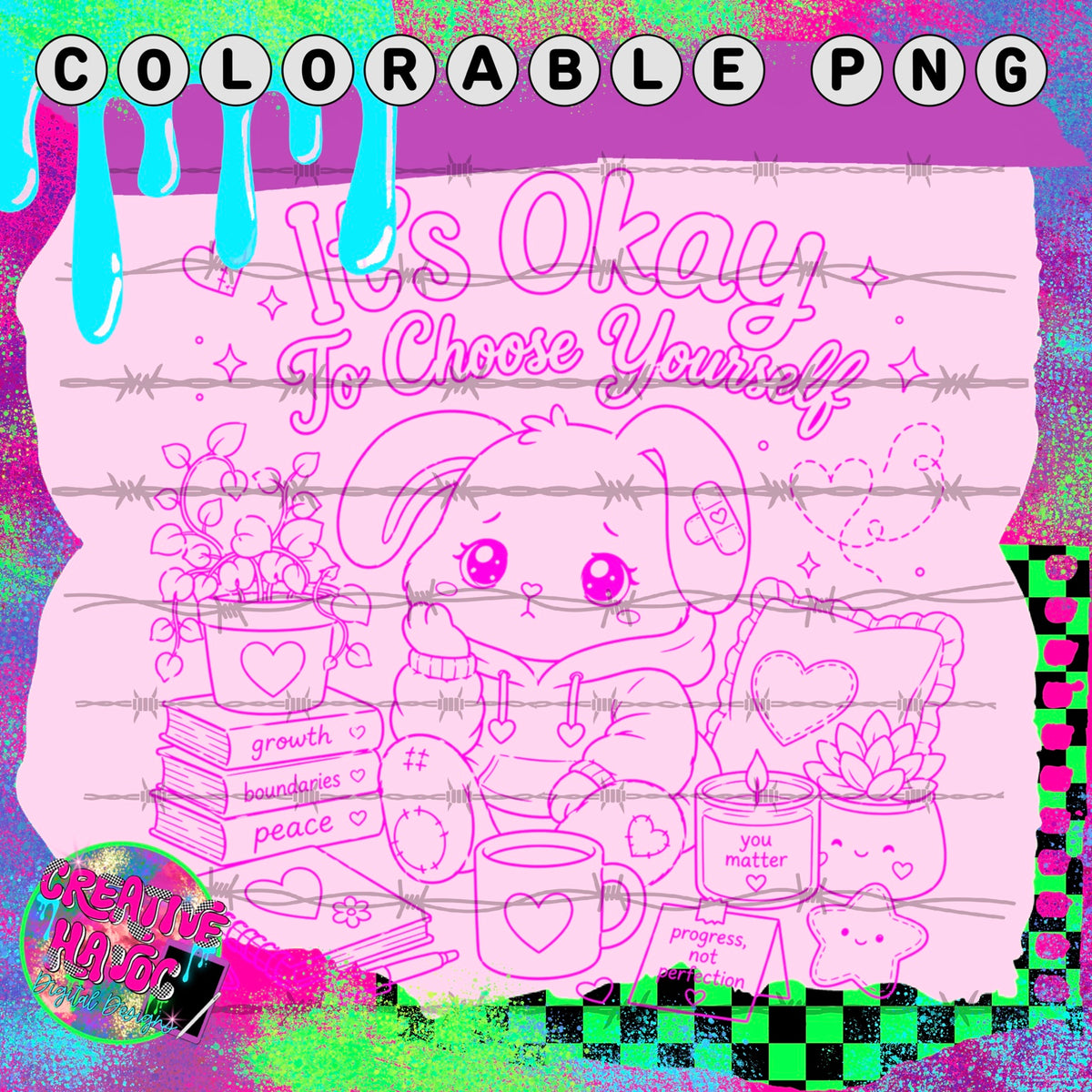 It’s Okay to Choose Yourself – Bunny Colorable PNG