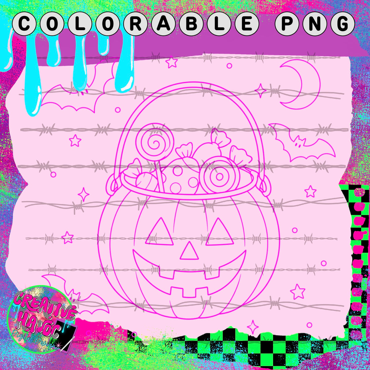Jack-o’-Lantern Candy Bucket – Halloween Colorable PNG