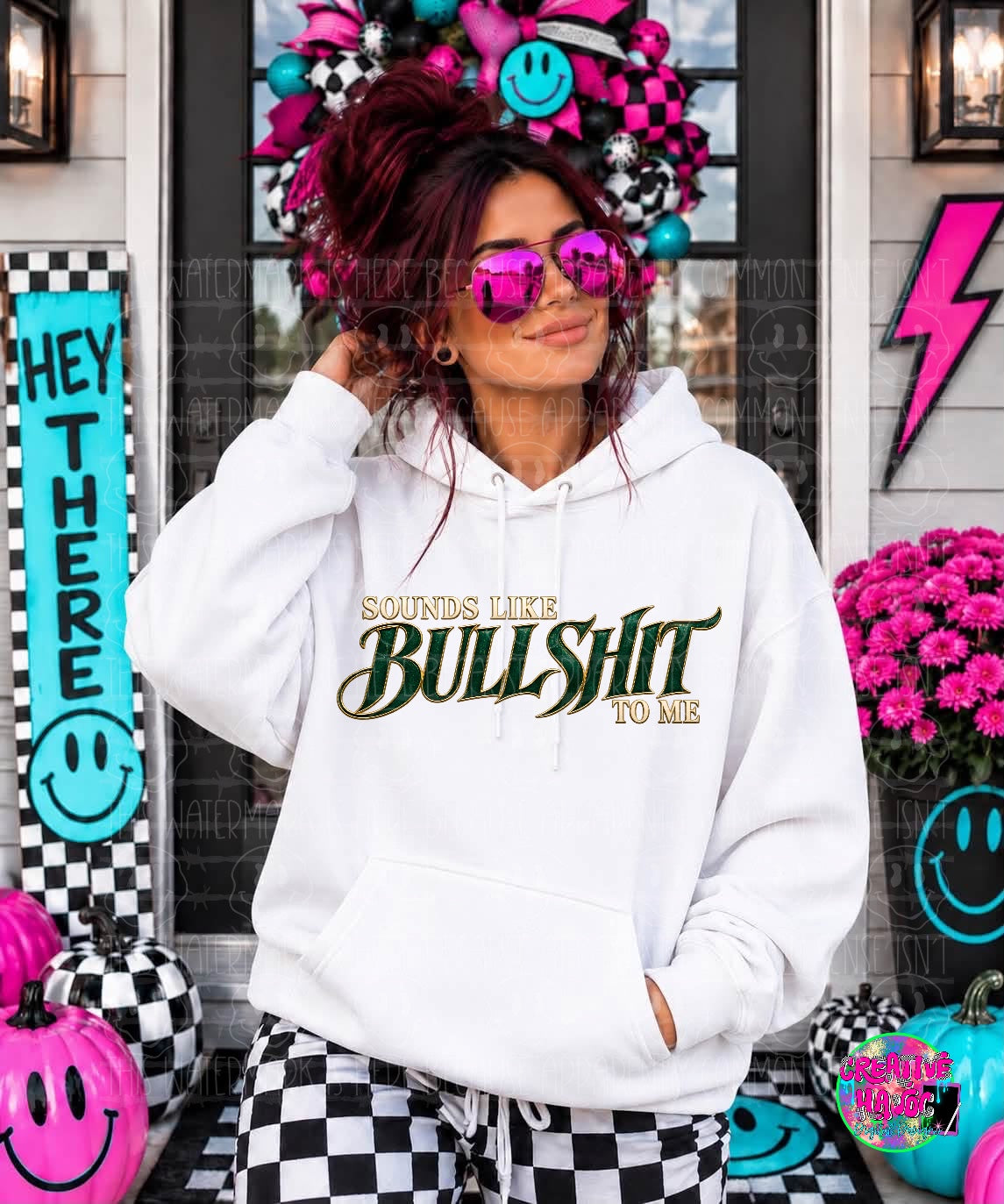 Green and cream Sounds Like Bullshit to Me lettering. Shirt preview.