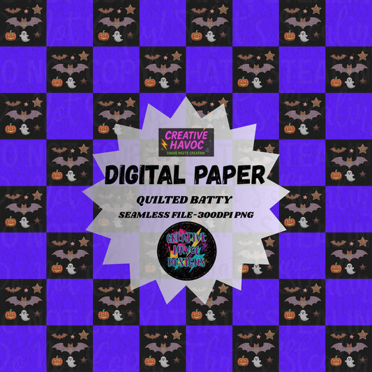 Quilted Batty Digital Paper | Halloween Seamless PNG Download 300DPI PNG