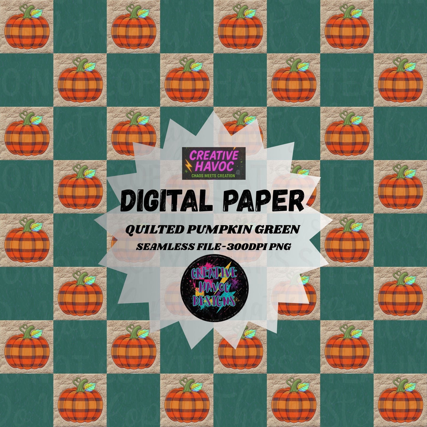 Quilted Pumpkin Green Digital Paper | Fall Seamless PNG Download 300DPI PNG