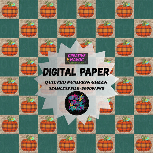 Quilted Pumpkin Green Digital Paper | Fall Seamless PNG Download 300DPI PNG