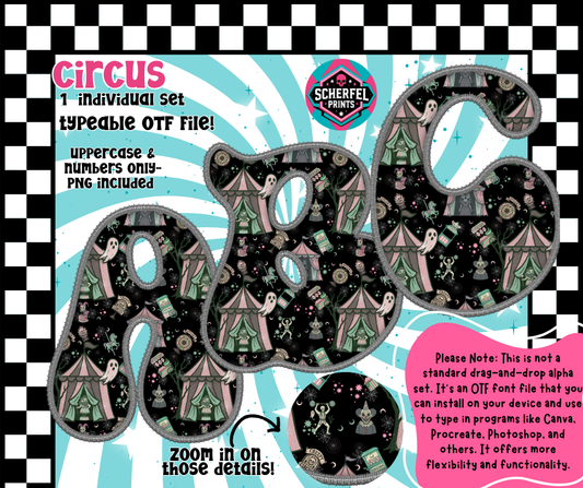 Circus Faux Embroidery OTF Font + PNG Alpha Set – Typeable & Drag-and-Drop
