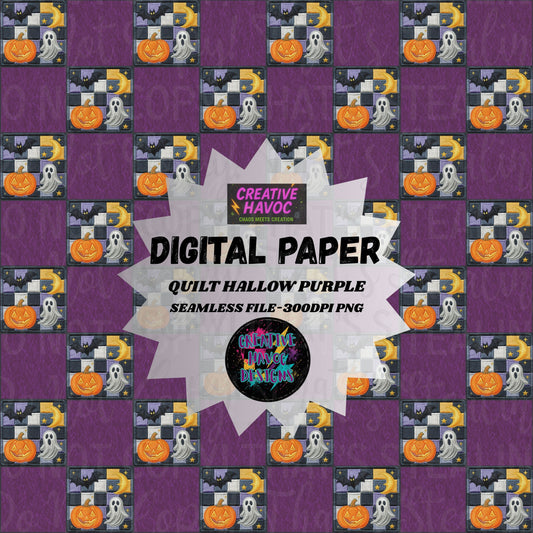 Quilt Hallow Purple Digital Paper | Halloween Seamless PNG Download 300DPI PNG