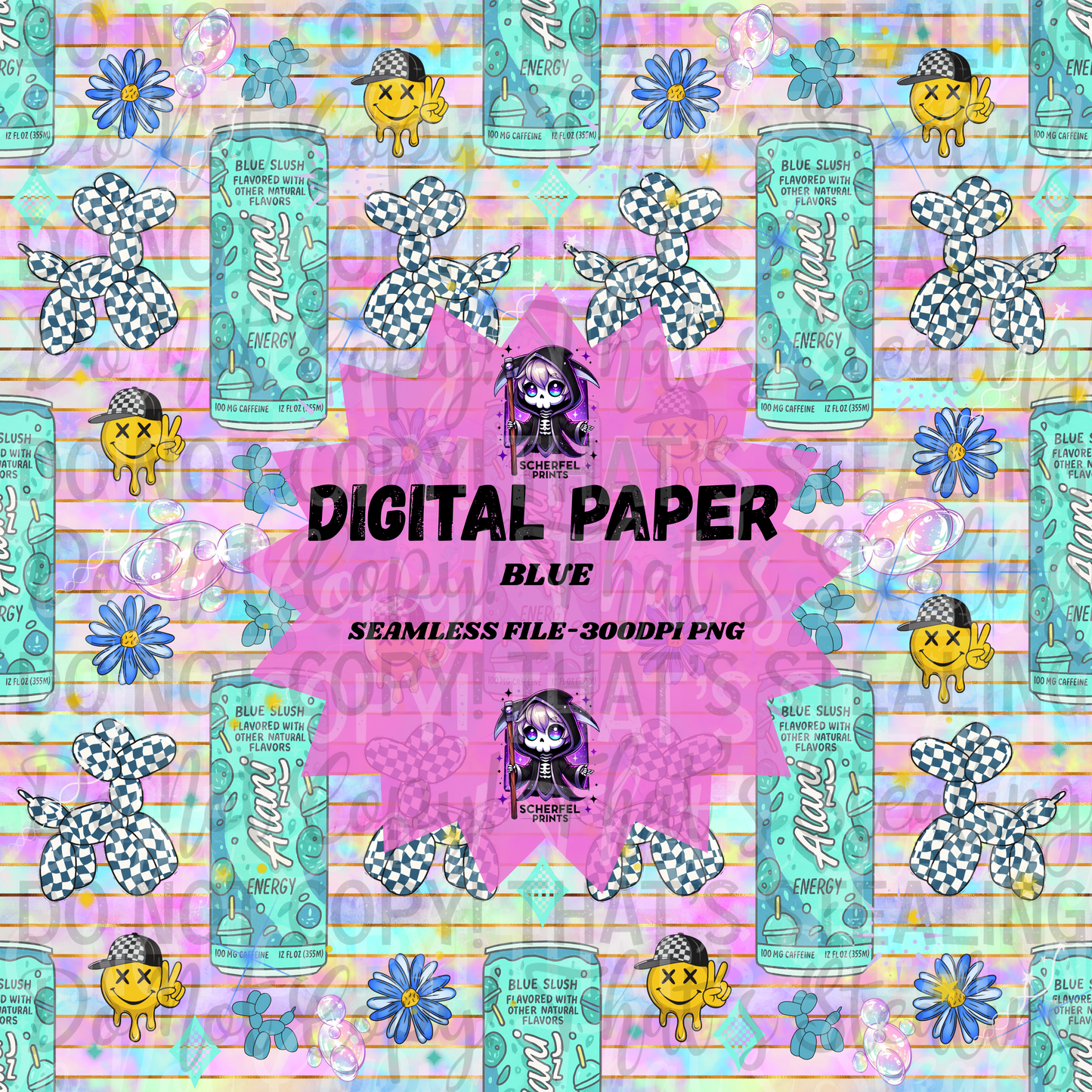 Blue Energy Seamless Digital Paper – 300DPI PNG