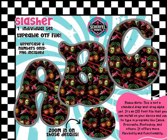 Slasher Faux Embroidery OTF Font + PNG Alpha Set – Typeable & Drag-and-Drop