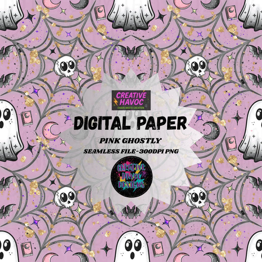 Pink Ghostly Seamless | Cute Halloween Pattern Digital Download 300DPI PNG