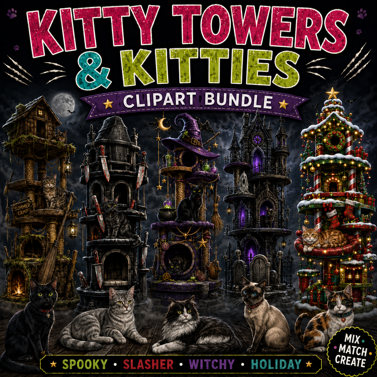 Kitty towers with kitties CLIPART Bundle
