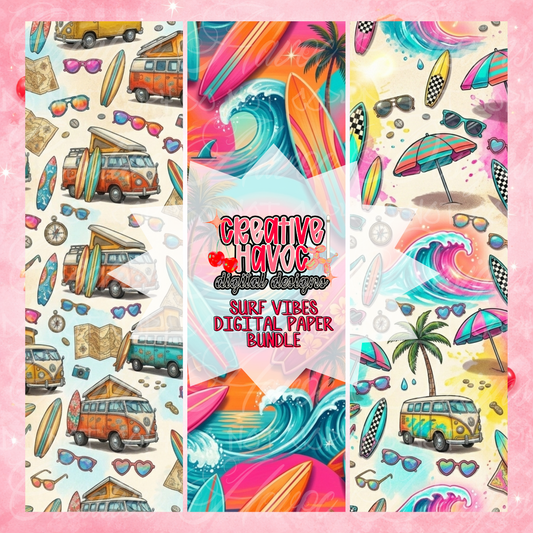Surf Vibes Digital Paper Bundle | Retro Surf & Beach Backgrounds