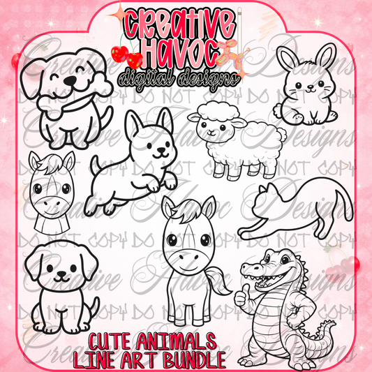 Cute Animals Line Art Bundle