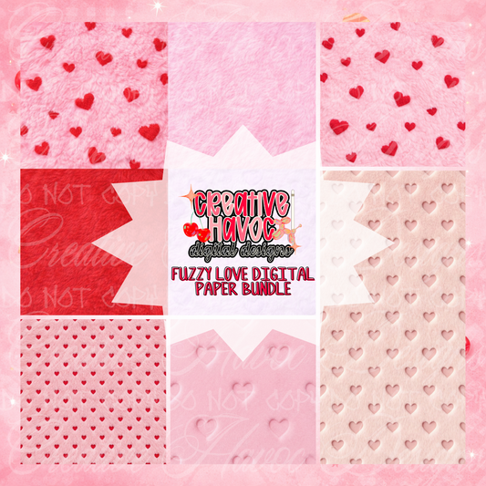 Fuzzy Love Digital Paper Bundle | Valentine Heart Texture Backgrounds