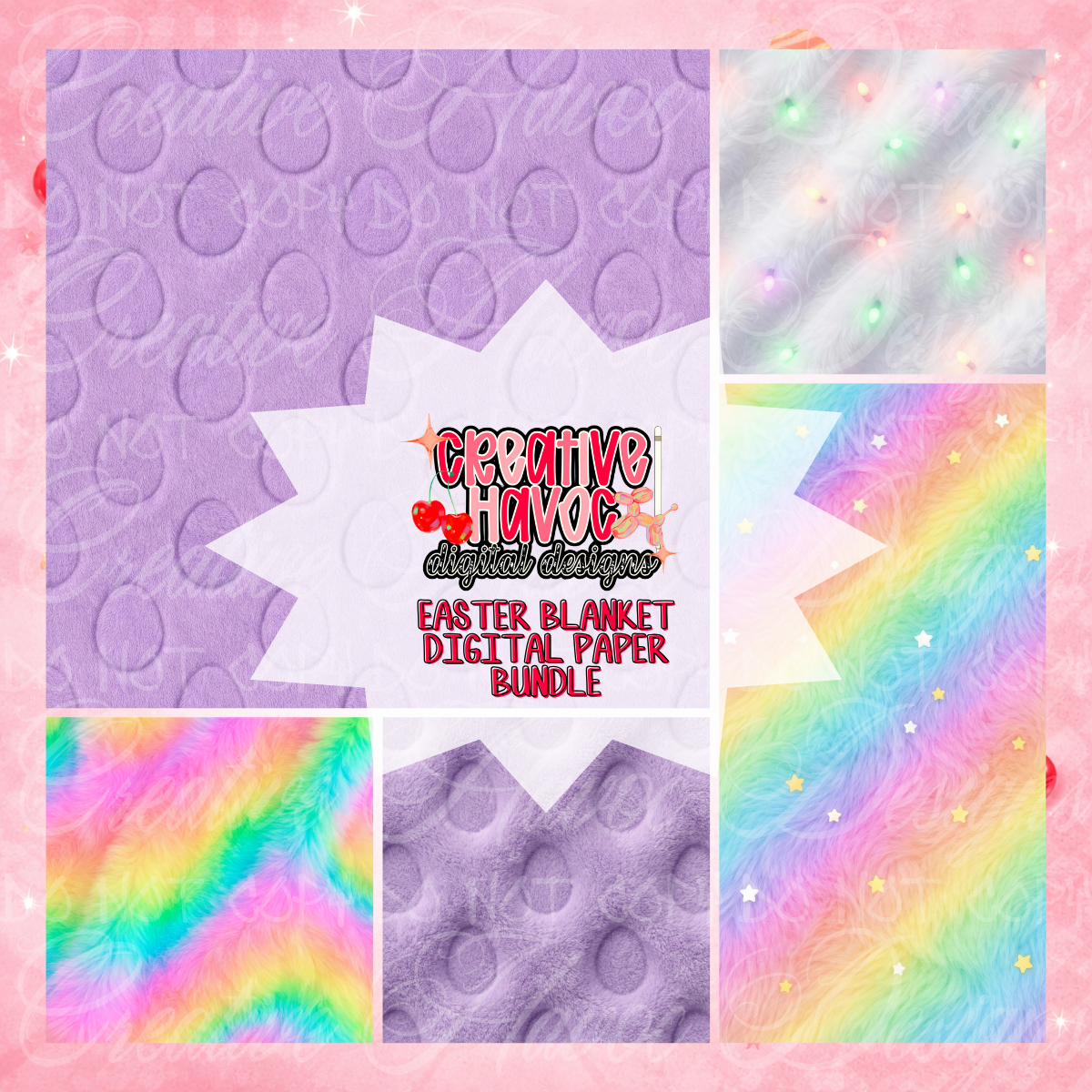 Easter Blanket Digital Paper Bundle | Rainbow Fur & Egg Textures