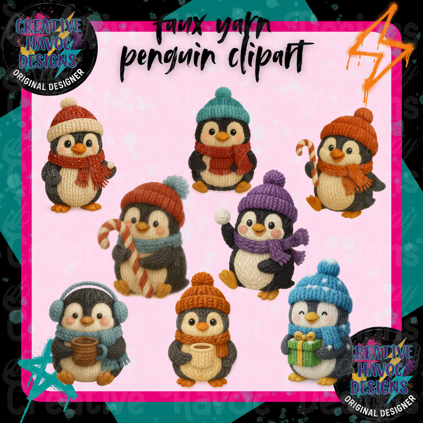 Faux Yarn Penguin Clipart Bundle – Cozy Edition