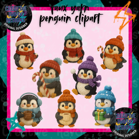 Faux Yarn Penguin Clipart Bundle – Cozy Edition