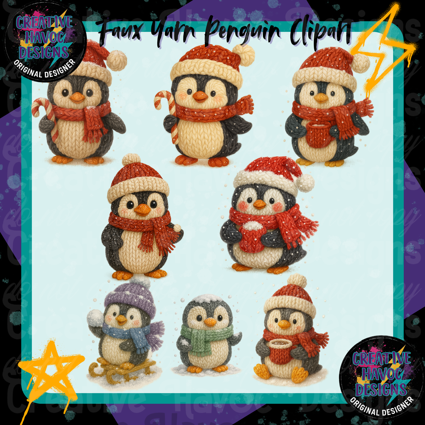 Faux Yarn Penguin Clipart Bundle – Winter Edition