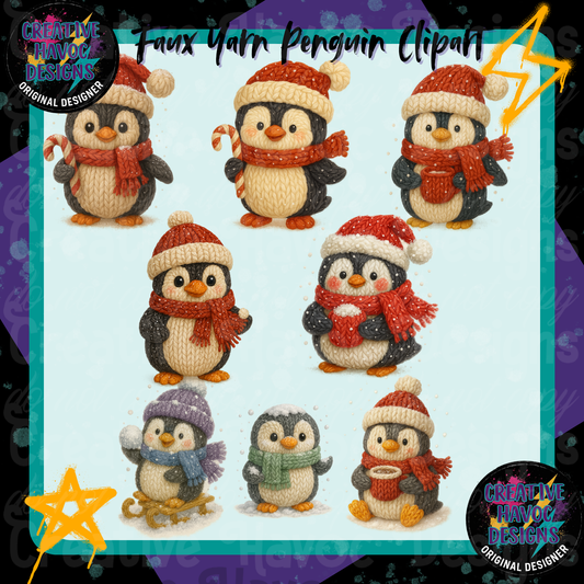 Faux Yarn Penguin Clipart Bundle – Winter Edition