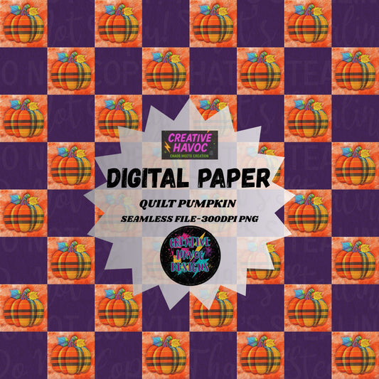 Quilt Pumpkin Digital Paper | Fall Seamless PNG Download 300DPI PNG