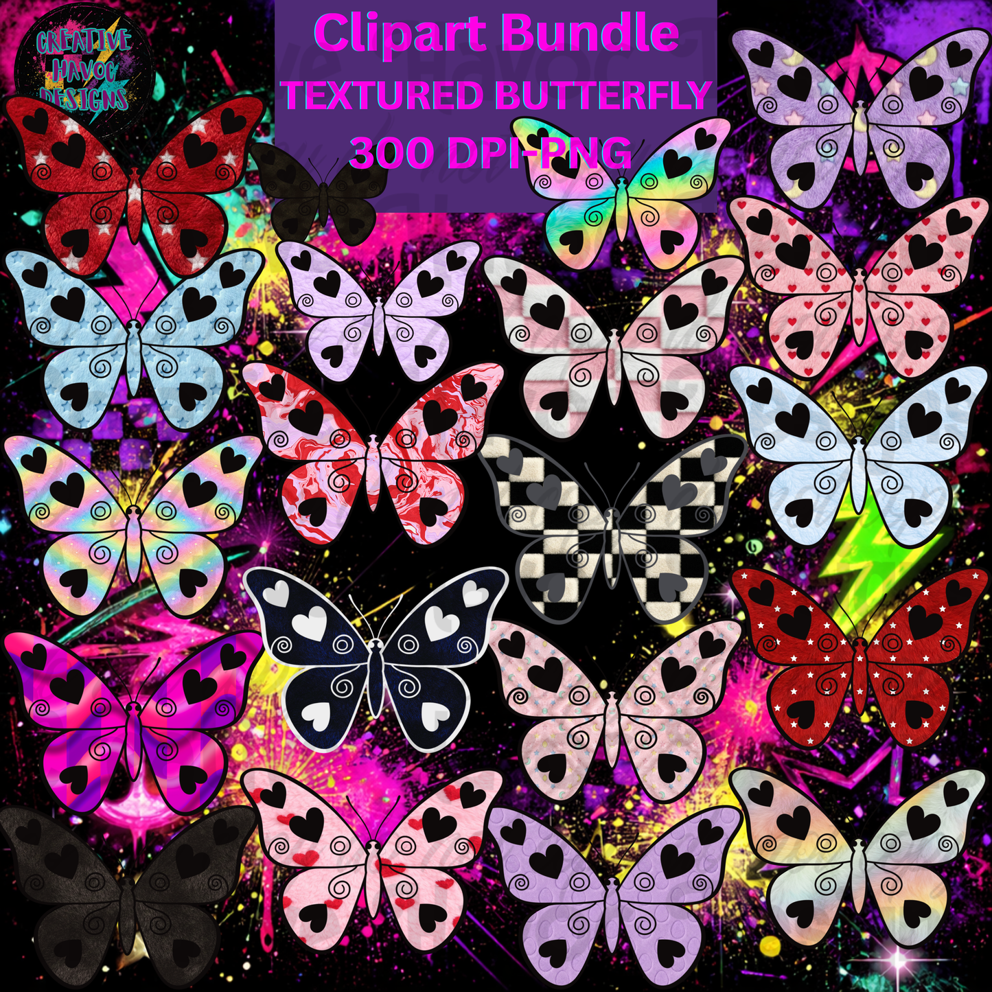 Textured Butterfly CLIPART bundle