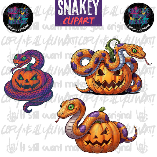 🐍 Snakey Halloween Clipart – Snake & Pumpkin PNG Set
