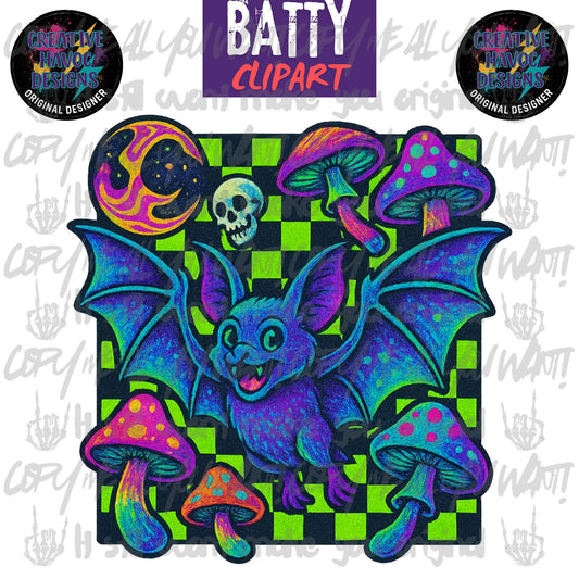 🦇 Batty Neon Clipart – Spooky Cute Halloween PNG