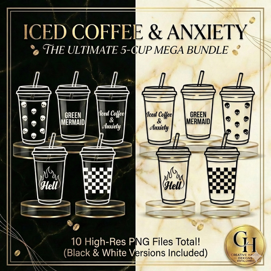 Iced Coffee & Anxiety | The Ultimate 5-Cup Mega Bundle (10 PNGs)