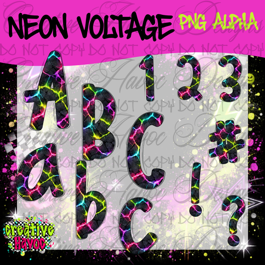 Neon Voltage PNG Alpha • 300 DPI Letter & Number Set