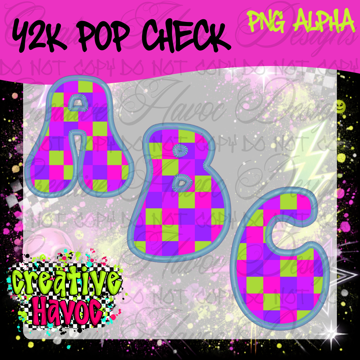 Y2K Pop Check PNG Alpha • 300 DPI Letter & Number Set