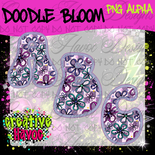Doodle Bloom PNG Alpha • 300 DPI Letter & Number Set