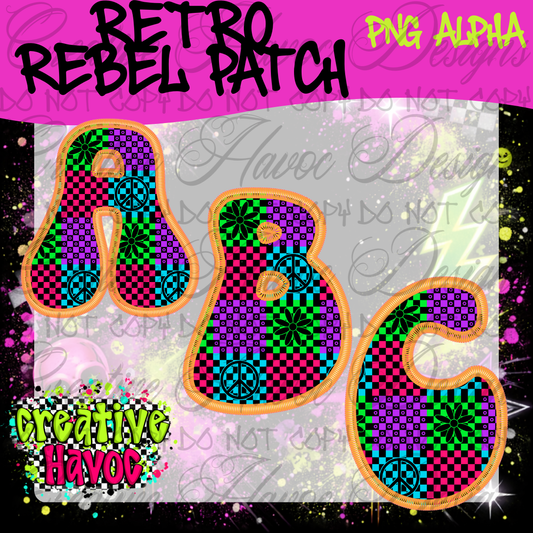 Retro Rebel Patch PNG Alpha • 300 DPI Letter & Number Set