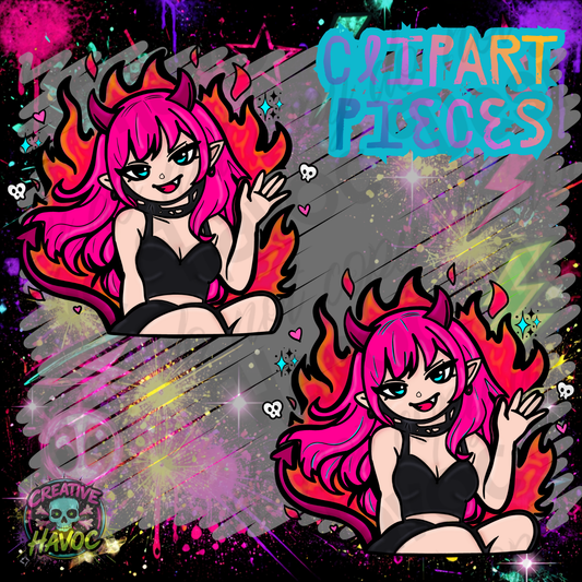 Pink Demon Girl – 2 Clipart Pieces (300 DPI PNG)