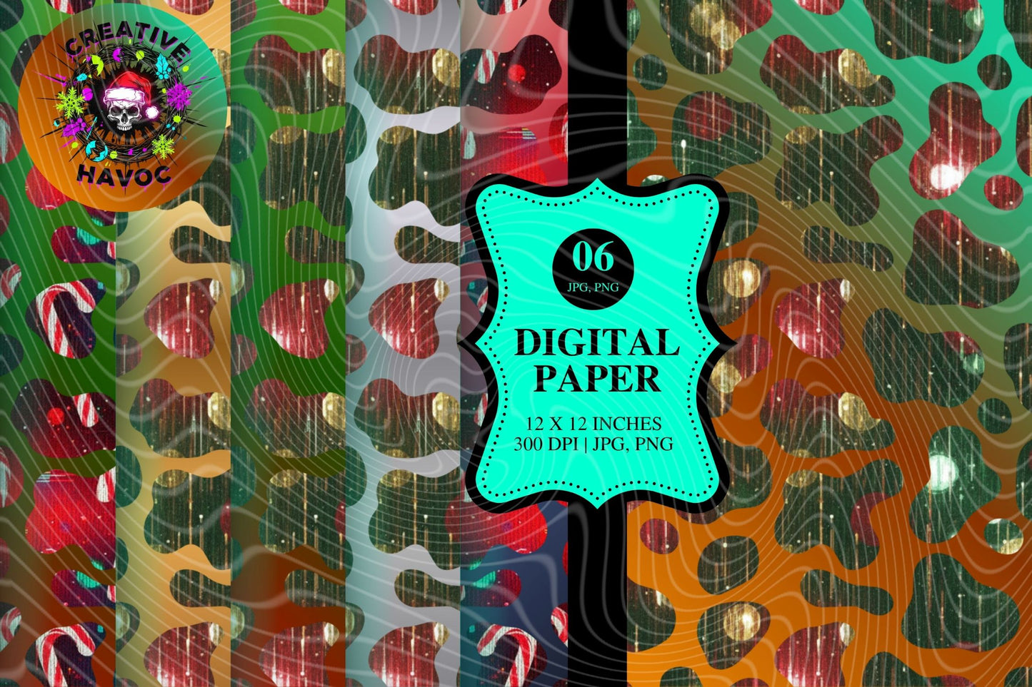 Christmas Cow Print Paper – 6-Pack Non-Seamless Digital Download