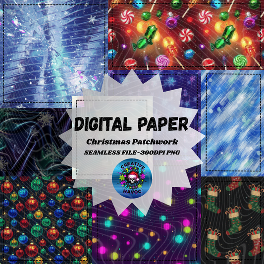 Christmas Patchwork Digital Paper – Non-Seamless PNG