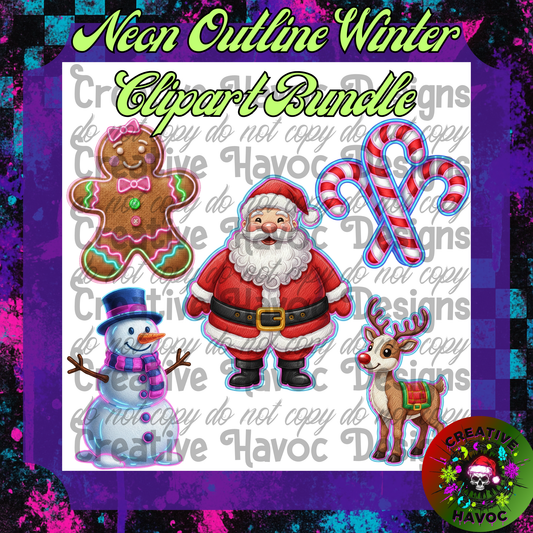 Neon Outline Winter Clipart Bundle