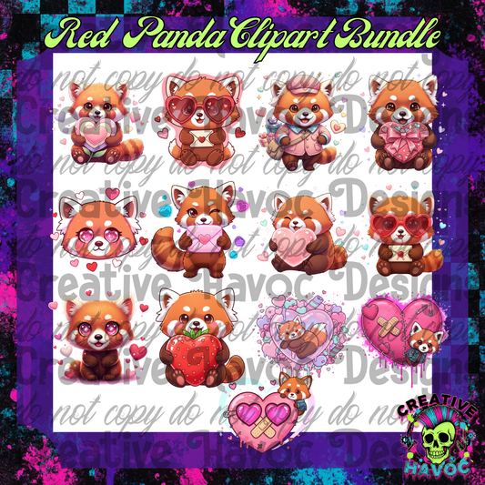 Red Panda Clipart Bundle – Valentine Mischief in PNG Form