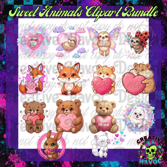 Sweet Animals Clipart Bundle – Cute & Cozy Valentine PNGs
