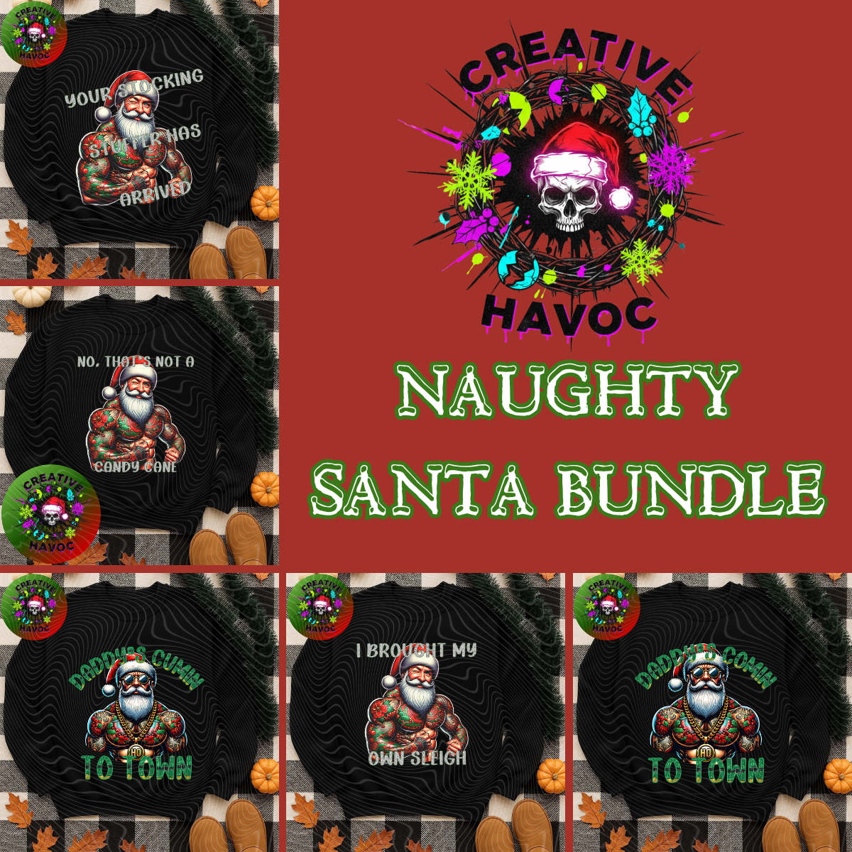Naughty List Certified: Holiday PNG Bundle *Choose your SANTA*