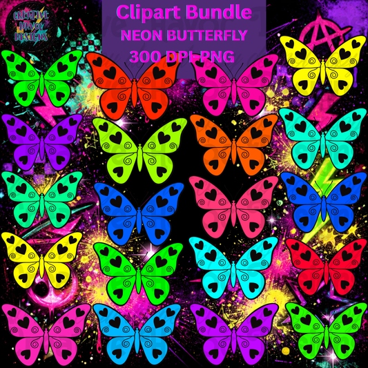 Neon Butterfly CLIPART bundle