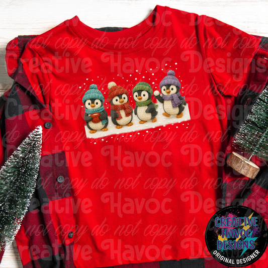 Cozy Chaos Crew - Festive Penguin Graphic Kids Tee