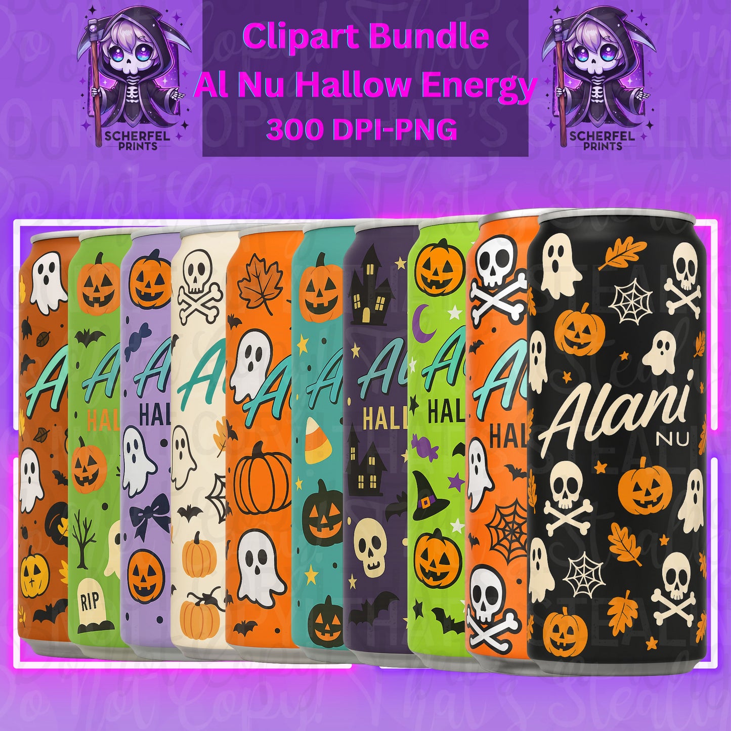 AL NU HALLOW Energy - Halloween Can Clipart Bundle | 300 DPI PNG