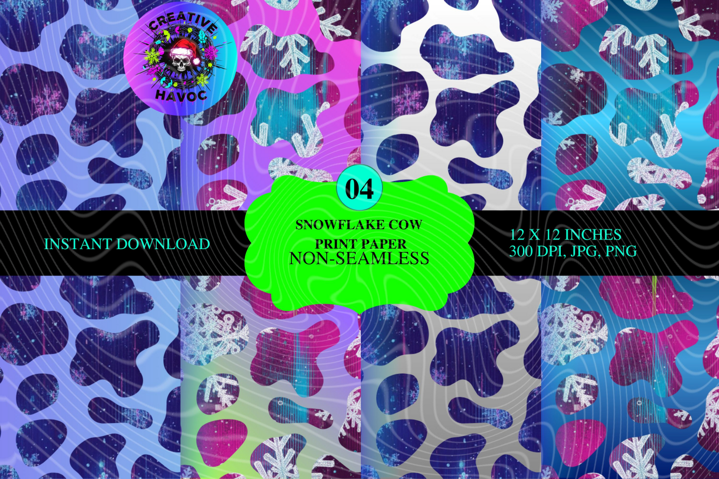 Snowflake Cow Print Paper Bundle – Non-Seamless Digital Download