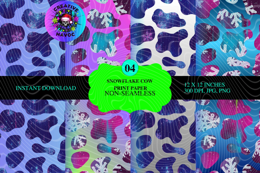 Snowflake Cow Print Paper Bundle – Non-Seamless Digital Download