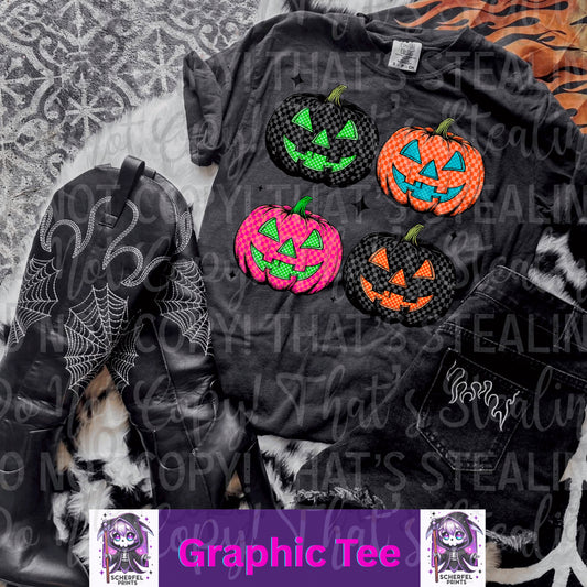 Checkered Chaos Pumpkin Adult Graphic Tee